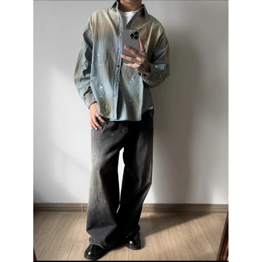Acne Studio Splash Ink Letters เสื้อเชิ้ตแขนยาว