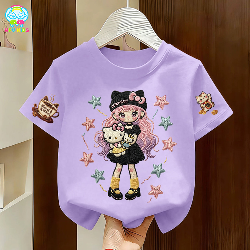 【ส่งจากกรุงเทพฯ】NFV KIDS เสื้อยืดแขนสั้นเด็ก💕ใส่สบาย ระบายอากาศ ลายพิมพ์การ์ตูนหญิง ทรงหลวม ซึบซับเหงื่อ ผ้าฝ้าย YG5548