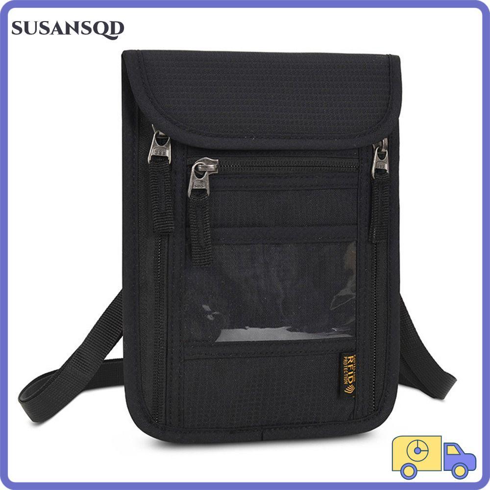 SUSANSQD กระเป๋าสตางค์คล้องคอพร้อมสายคล้องคอแบบปรับได้ Slim Security RFID Blocking