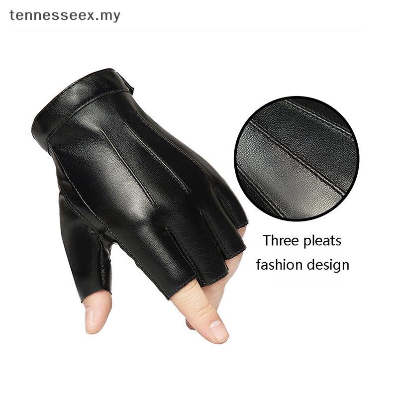 [TENN] Fingerless Men Gloves PU Leather Motor Punk Gloves Male Mittens Half Finger Outdoor Mens Leat