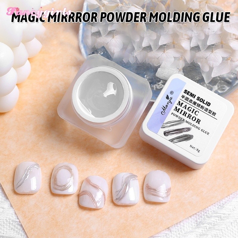 8 กรัม/กล่อง Multi-functions Chrome Powder Molding เจล Moulding Rub Magic Mirror Powders 3D Uv Nail 
