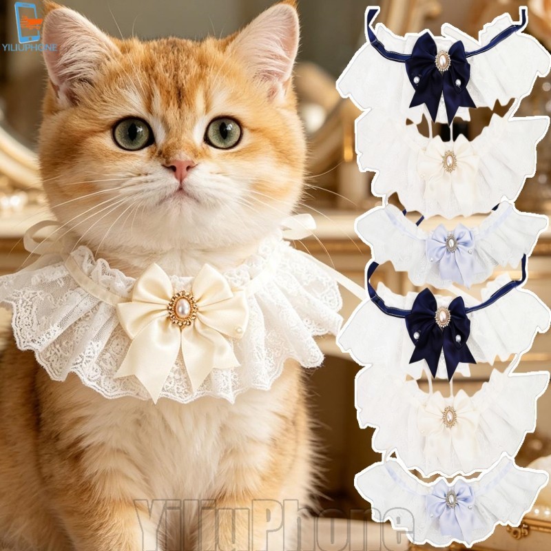 [Bless] 3-1 PC Pet Bowknot Collar - Cat Dog Photo Props - Puppy Cat Lace Scarf - Pet Wedding Collar 