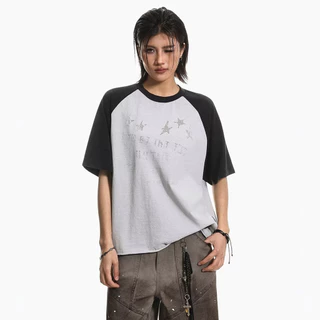 PannoFluxus เสื้อยืดผู้ชายแขนสั้น อเมริกันย้อนยุค สไตล์อินเทรนด์