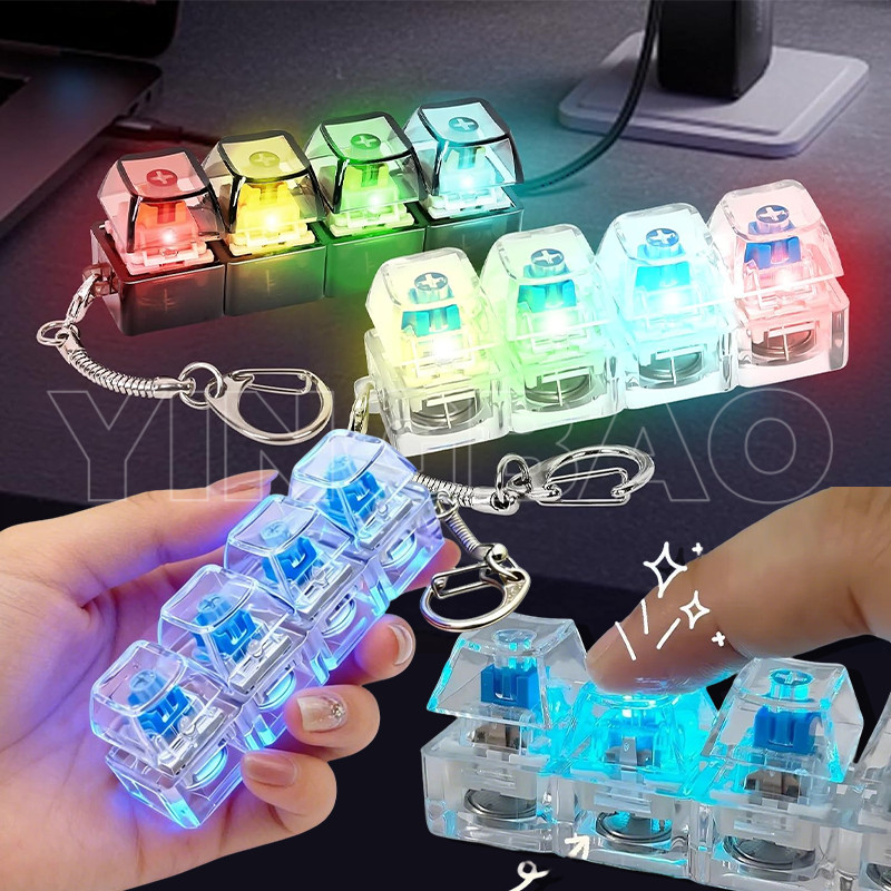 คีย์บอร์ด Fidget ของเล่น LED คริสตัล Keycap พวงกุญแจความเครียดบรรเทาปลายนิ้ว Gadget ของเล่นบีบอัด Clicker Fidget ของเล่น