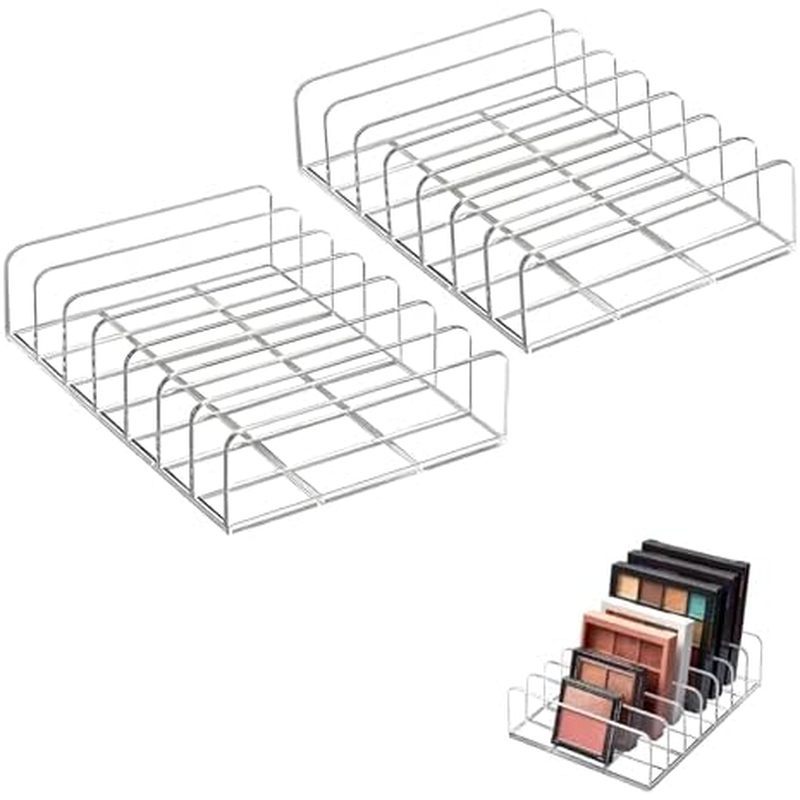 2-Pack Acrylic Makeup Palette Organizer, 7-Slot Eyeshadow Palette Storage, Clear Display Case for Va