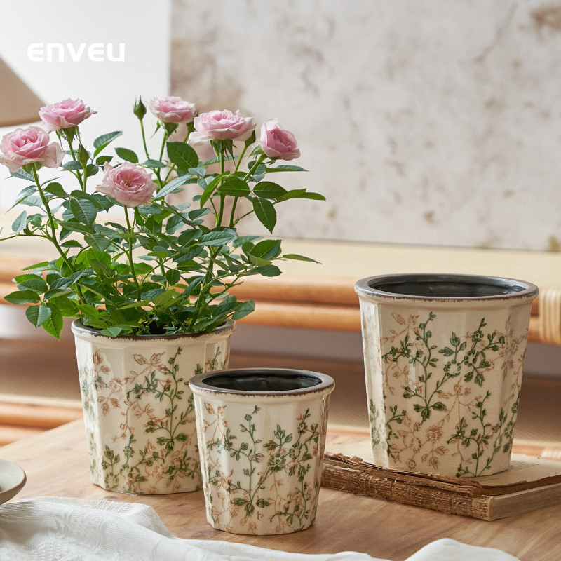 โมเดิร์นสไตล์วินเทจเซรามิคกระถางต้นไม้สําหรับ Succulents Orchids Ferns Creative ตกแต่ง Planter สําหรับ Home Office Garden Decor