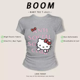[งานเกรดพรีเมียม งานเกรด A]เสื้อสาวอวบ เสื้อครอปท็อป แขนสั้น babytee สไตล์เกาหลี y2k T-shirt ลายแมวน่ารักสีชมพูสไตล์หวาน