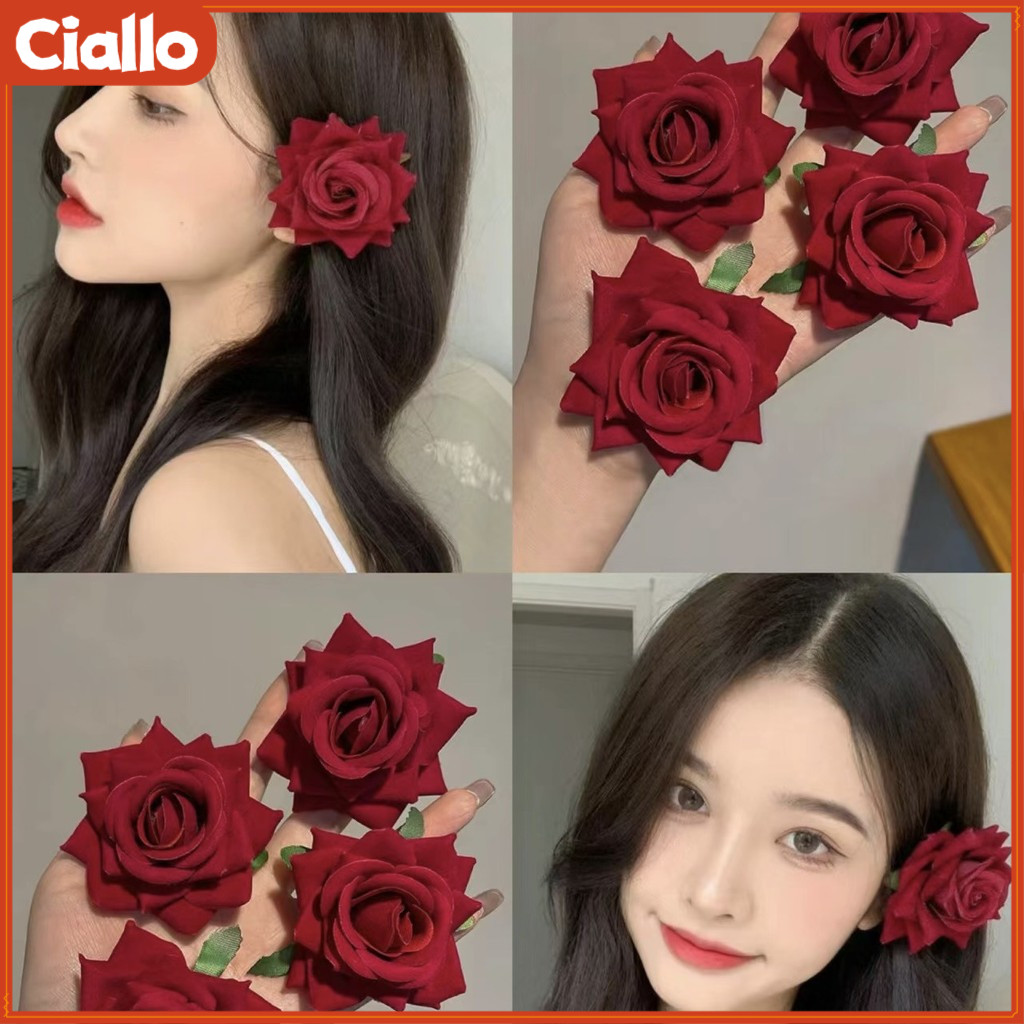 CIALLO กิ๊บติดผมดอกกุหลาบกํามะหยี่วินเทจ,เข็มกลัดลายดอกไม้ย้อนยุคฝรั่งเศสและกิ๊บ2-ใน-1,อุปกรณ์ผมดอกกุหลาบสีแดงแฮนด์เมดสําหรับผู้หญิง,เหมาะสําหรับสวมใส่ทุกวัน&โอกาสพิ