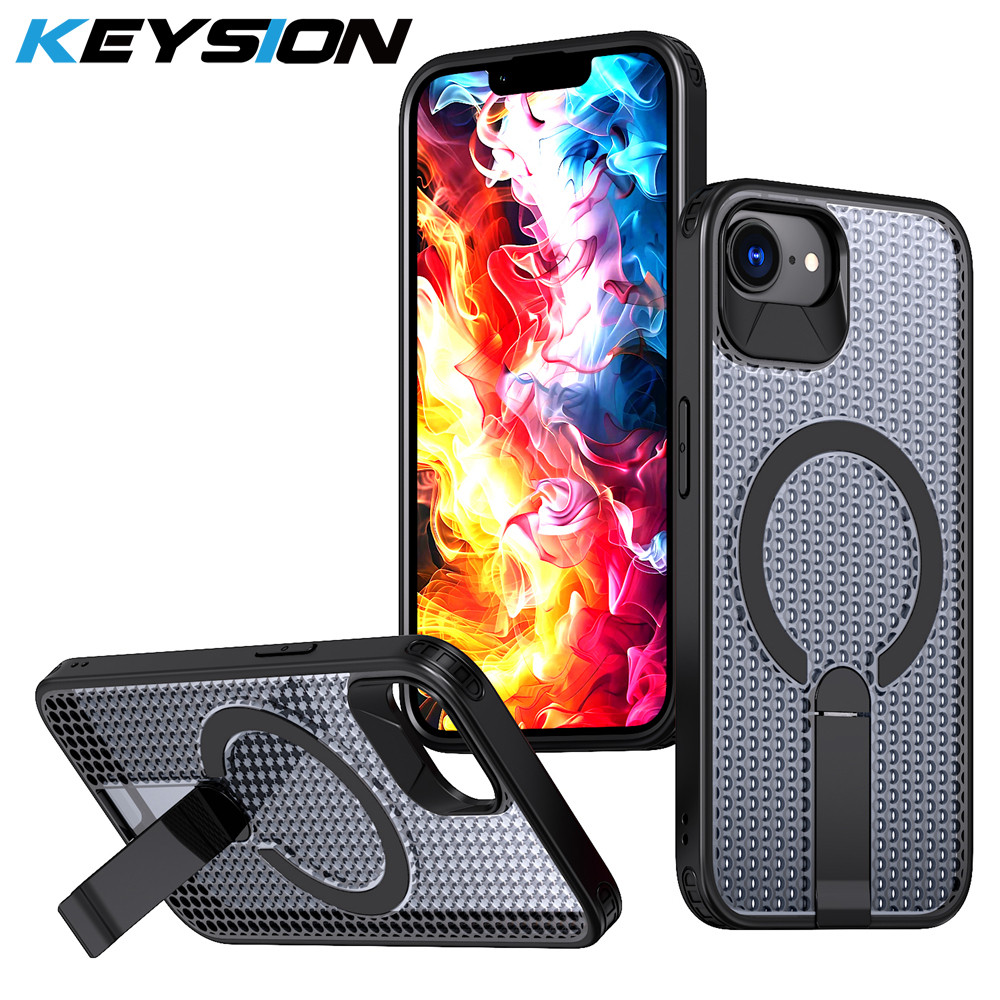 KEYSION Hollow เคสกระจายความร้อนสําหรับ iPhone 17e 16e Magnetic Cooling Hide Kickstand กันกระแทกโทรศ