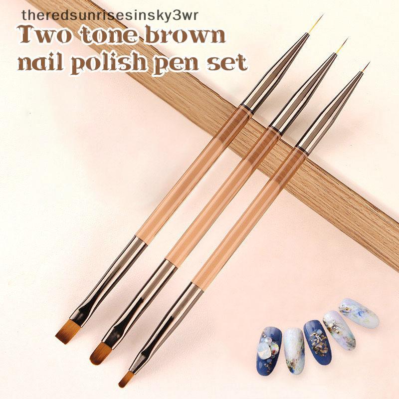 (the) 3 ชิ้นแปรงแต่งเล็บ Dual ใช้เจล Gradient แปรง Ultra Thin Line วาดปากกา Dual End Nail Art ออกแบบจิตรกรรมเครื่องมือ (TH)