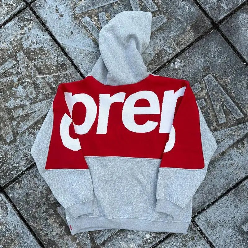 Cross-Border SUP FW23 WEEK13 BIGLOGO โลโก้ขนาดใหญ่พิมพ์ขนแกะ Hooded American อินเทรนด์เสื้อกันหนาว