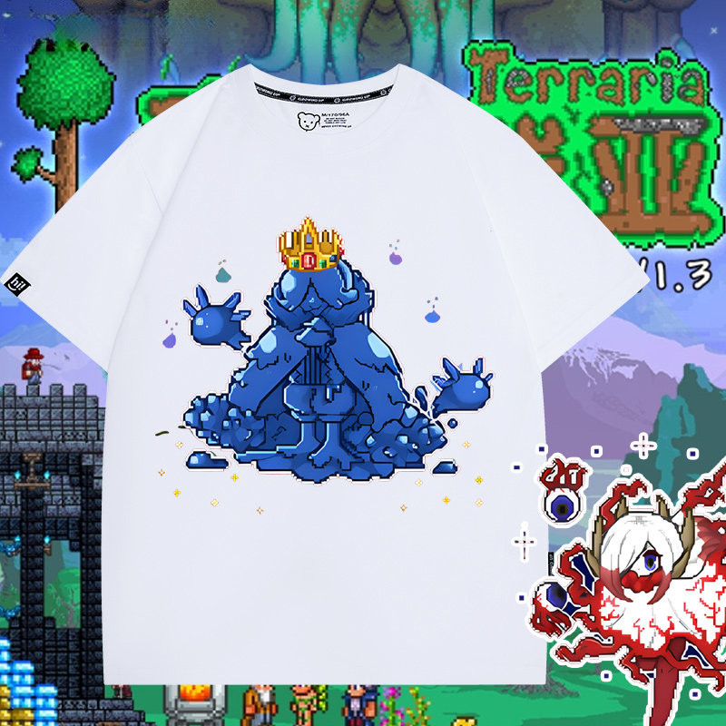 Terraria Cool เสื้อยืดสีขาว Sandbox เกม Terraria Cthulhu Eye Slime King เสื้อยืดแขนสั้นหลวม