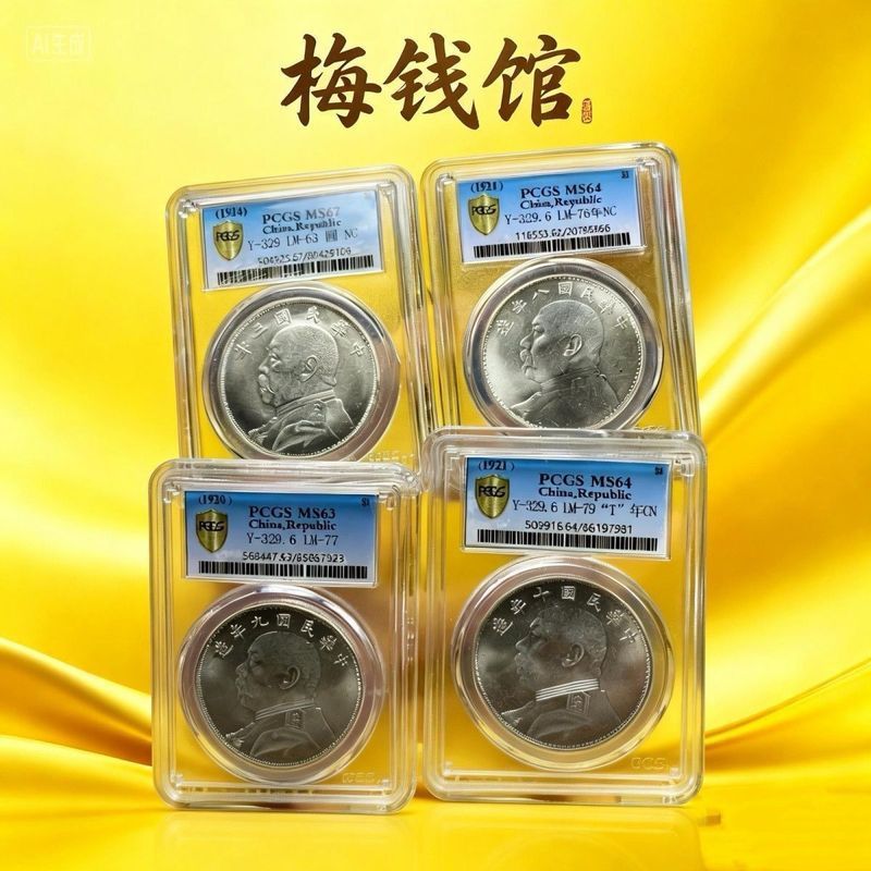 Golden Shield Graded Coins Four Original Light Graded Coins สามแปด-90 ปีหนึ่งชุด Yuan Datou Collecti