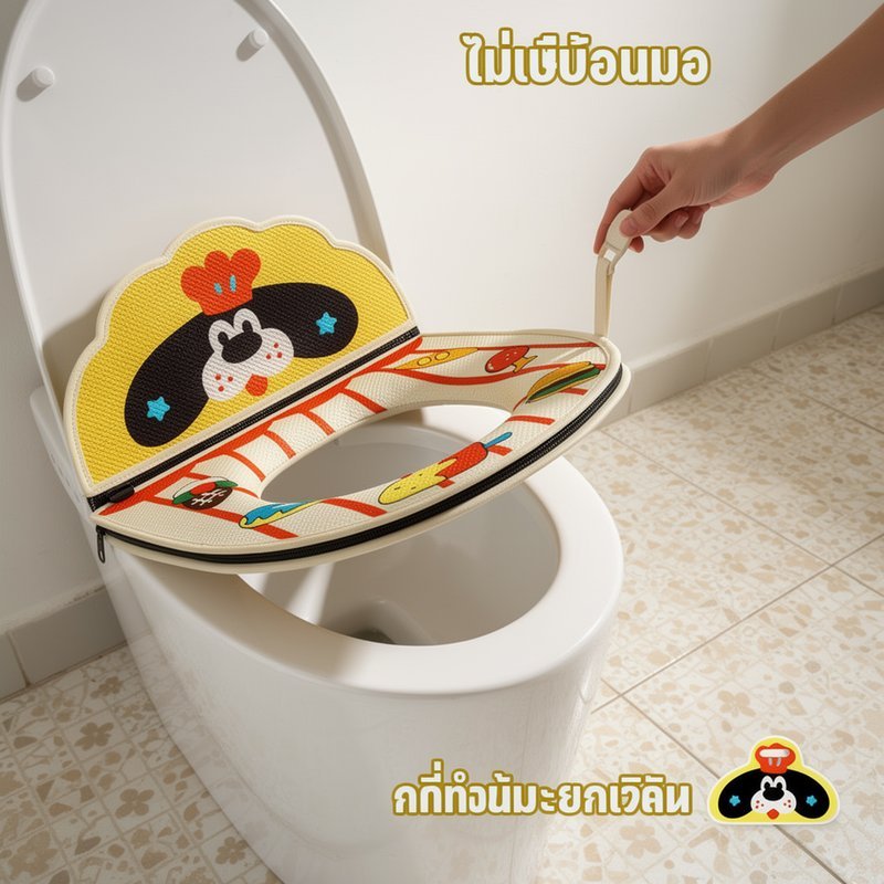 ฝารองนั่งชักโครก PU ลายการ์ตูน มีพนักพิง กันน้ำกันลื่น รูปที่ 2