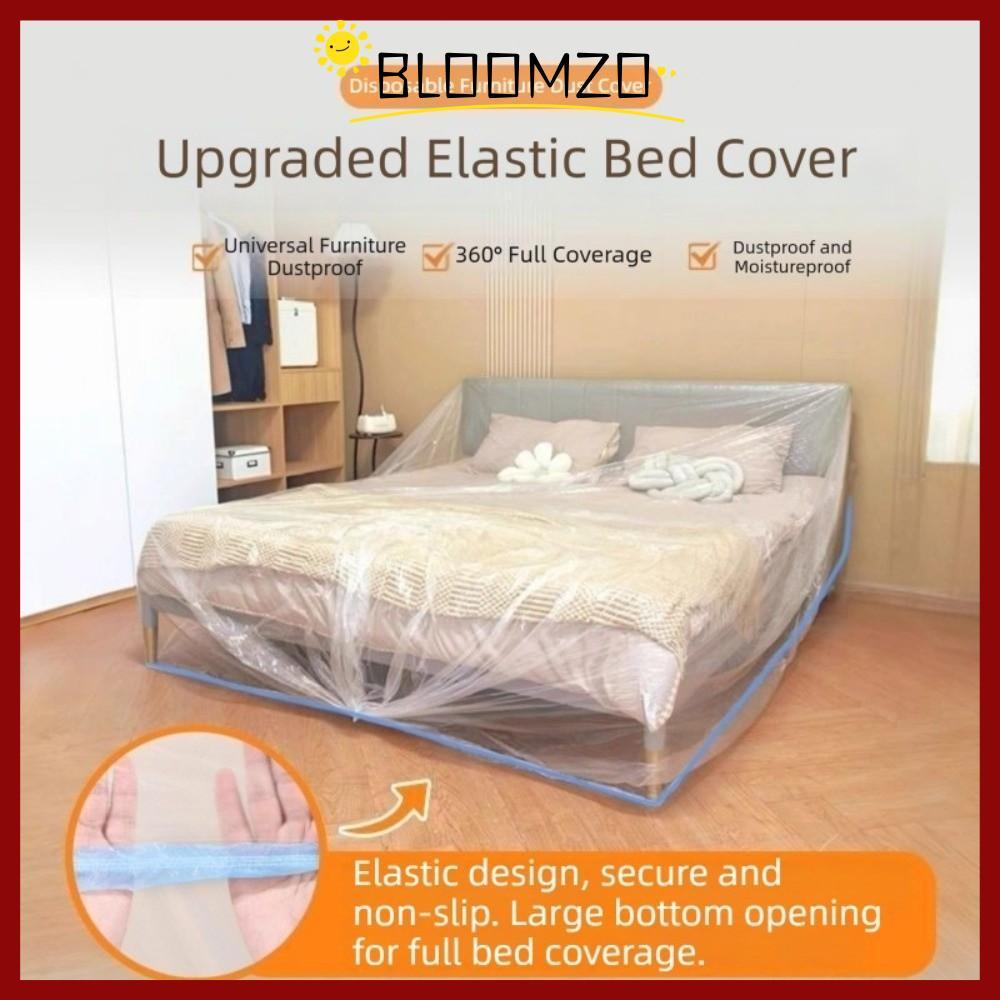 BLOOMZO ผ้าคลุมกันฝุ่นเฟอร์นิเจอร์, โปร่งใส PE ยืดหยุ่น Bundle ปากผ้าคลุมเตียงแบบใช้แล้วทิ้ง, อเนกประสงค์กันน้ําแบบใช้แล้วทิ้ง Full Enclosure ผ้าคลุมกันฝุ่นป้องกันเฟอร์นิเจอร์