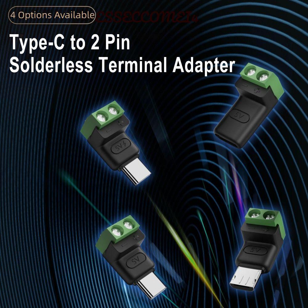 ESSECCOMEI4 อะแดปเตอร์เทอร์มินัล USB C ถึง 2Pin, Solderless Plug 5V Crimp Terminal Block, การแปลงการชาร์จสีเขียวคุณภาพสูง Type-C ถึง 2 พินสําหรับ DIY หรือซ่อม