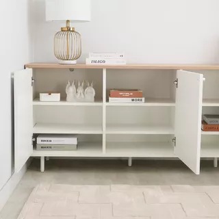 INDEX LIVING MALL ตู้ไซด์บอร์ด รุ่นมินิมอล ขนาด 200 ซม. - สีขาว/ไลท์ วู้ด