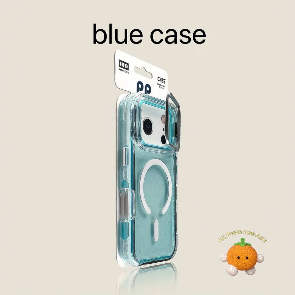 หรูหราสีฟ้า 3-in-1 เงาแม่เหล็ก Hard Casing เข้ากันได้กับ iPhone 17 16 15 14 13 Pro Max พร้อมเลนส์ขาตั้ง Drop-Proof และ Scratch-Resistant เคสป้องกัน