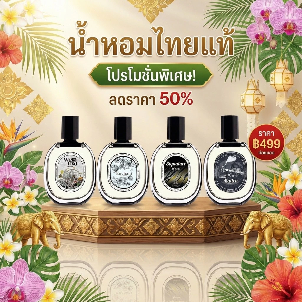 น้ำหอมแท้ กลิ่นหรู ติดทนนาน โปรโมชั่นลด 50% ราคาพิเศษเพียง 499 บาท หอมสดชื่นทุกวัน สไตล์พรีเมียม มีให้เลือกหลายกลิ่น