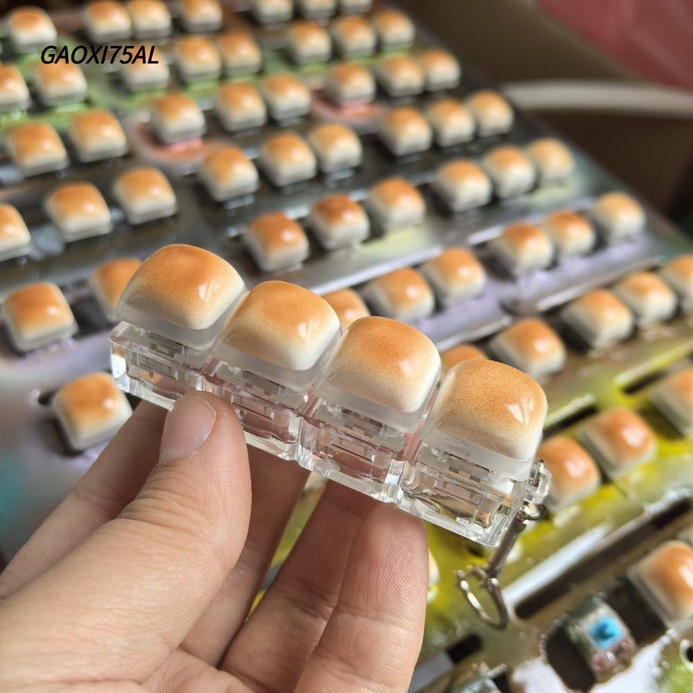 GAOXI75AL พวงกุญแจ Fidget, ปุ่มปุ่มขนมปังคาราเมลออกแบบแป้นพิมพ์นิ้วหมวก, ปุ่มกดผ่อนคลายขนมปังนึ่ง DIY คีย์บอร์ดพวงกุญแจผู้ใหญ่