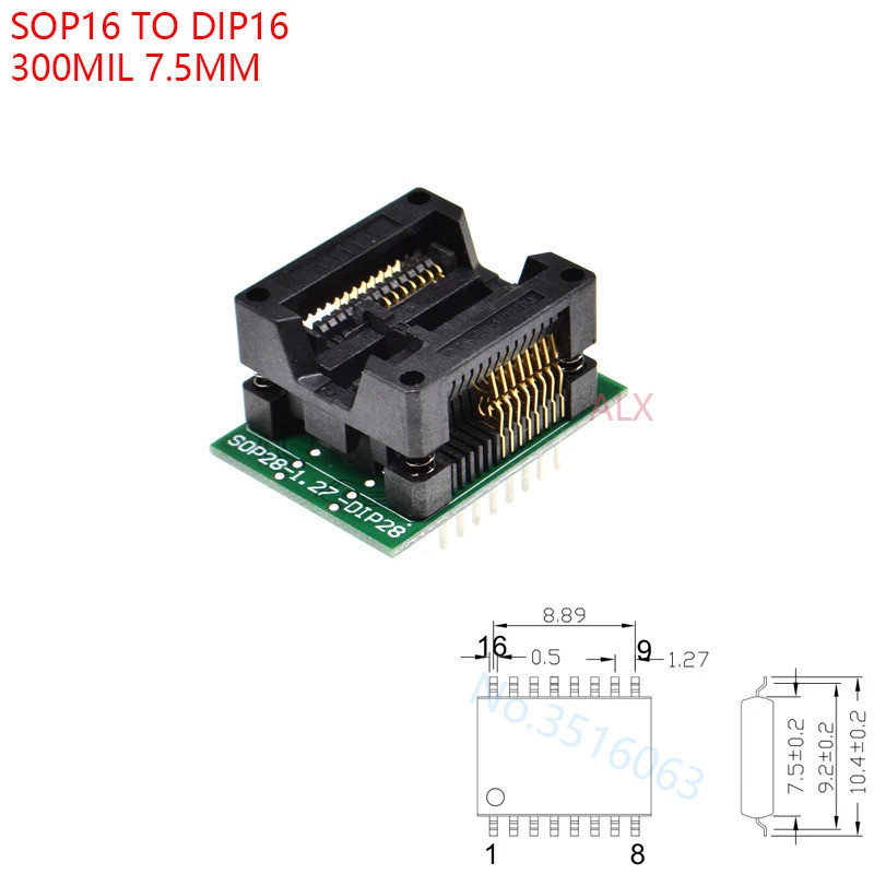 Soic16 Soic 16 Sop16 To Dip16 โปรแกรมเมอร์อะแดปเตอร์ซ็อกเก็ตกว้าง 7.5 มม.300mil Ic Socket Converter ชิปทดสอบ