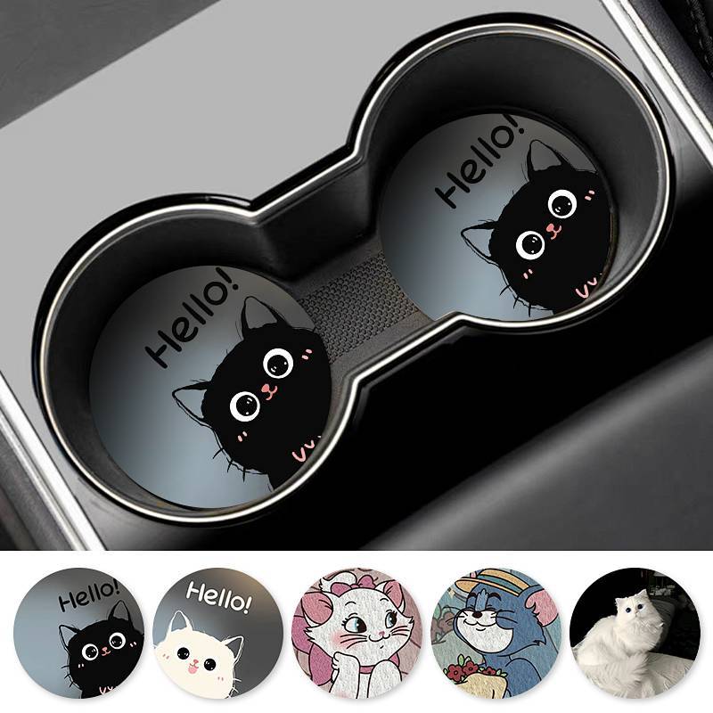Black Cat Car Coaster Car Good Product Creative Water Cup Mat Car Interior Ornaments Non-Slip Storag