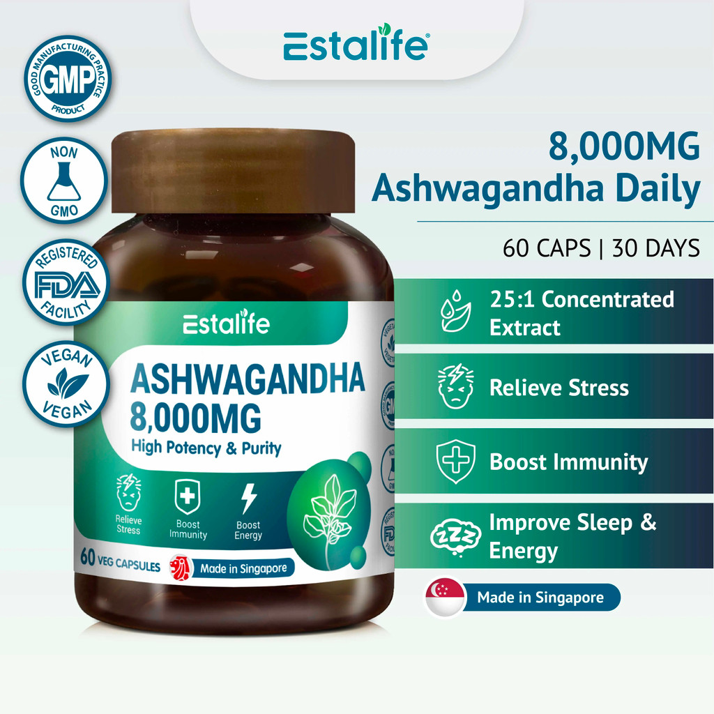 Estalife Ashwagandha 8000MG Concentrate - Natural Stress & Anxiety Relief Supplement - Healthcare