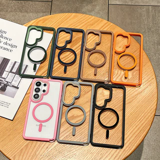 SAMSUNG หรูหราโปร่งใสแม่เหล็กชาร์จไร้สายสําหรับSamsung Galaxy S26 Ultra Plus S25 FE Edge S25 Ultra S24 S23 S22 Ultra Plus FE Drop Protection Hardปกหลัง