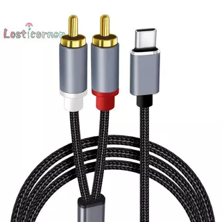 [Lostcorn] Type C To RCA Audio Cable 2 RCA Aux Cord Converter USB C Audio Line สําหรับแล็ปท็อปลําโพงโทรศัพท์มือถือเครื่องขยายเสียงเครื่องขยายเสียงสายถัก 1 เมตร [ใหม่]