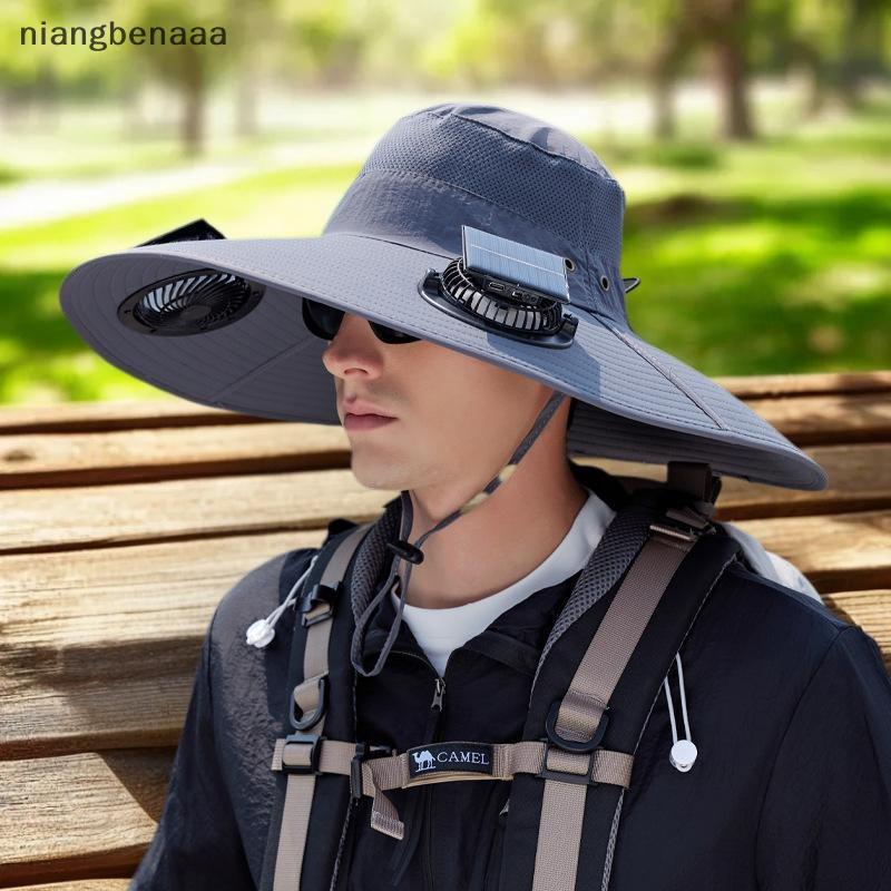 (Niangbenaaa) หมวกตกปลา outdoor มีพัดลมชาร์จ USB และพลังงานแสงอาทิตย์ ระบายอากาศได้ดี มีการบังแดด เหมาะสำหรับการทำกิจกรรมกลางแจ้ง