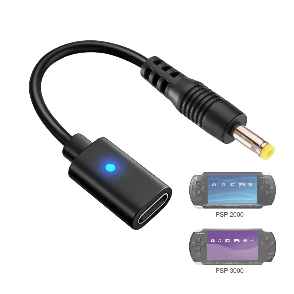 สาย USB C สําหรับ PSP1000 2000 3000 คอนโทรลเลอร์อะแดปเตอร์ชาร์จประเภท C LED แปลงสายไฟสําหรับ PSP 300