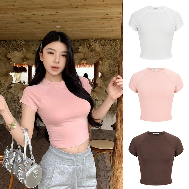 <Moses Queen> เสื้อยืดแขนสั้นทรงแร็กแลนสีพื้นสไตล์เรโทรอเมริกัน ทรงเข้ารูปสำหรับฤดูร้อน