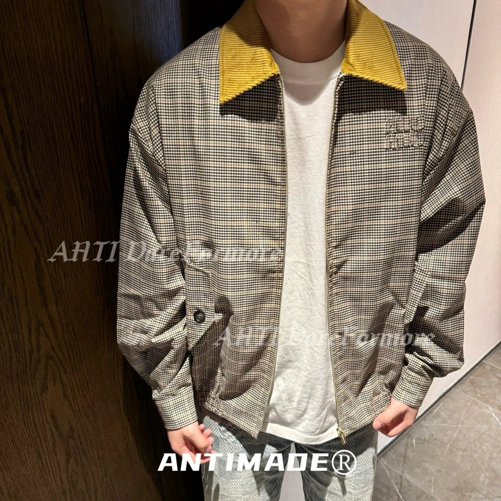 เสื้อแจ็คเก็ต MIUMIU สไตล์ใหม่ ลาย Houndstooth สำหรับทุกเพศ ทรงคล่องตัว