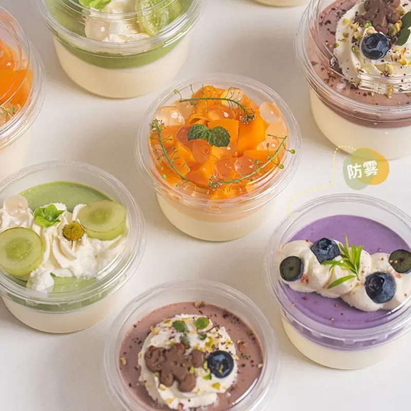 50Pcs 150/250ml Disposable Salad Cups Round Shape Clear Plastic Dessert Cups with Lid Leak-Proof wit