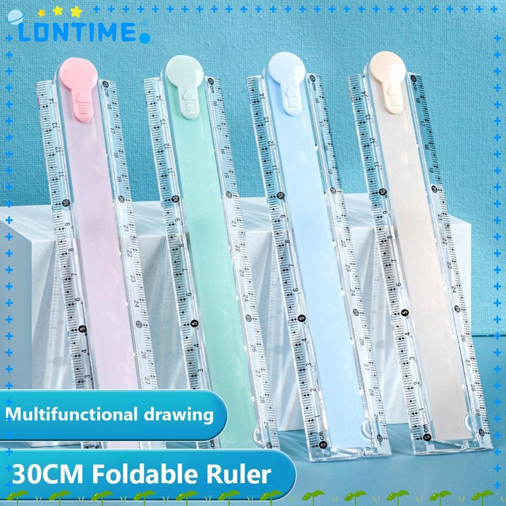 LONTIME ไม้บรรทัดตรง, ไม้บรรทัดพับได้ 30 ซม., เครื่องชั่งโปร่งใส Easy Storage ไม้บรรทัดวัดนักเรียน