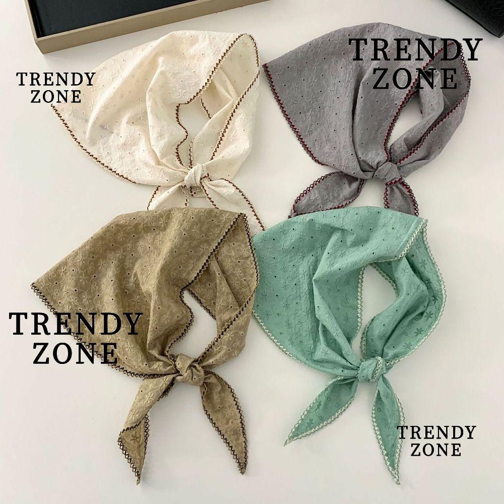 ผ้าพันคอ Trendyzone ทำจากผ้าฝ้ายปักลายดอกไม้แบบสามเหลี่ยม สไตล์วินเทจบวกความสะดวกสบาย ระบายอากาศดีในฤดูร้อน