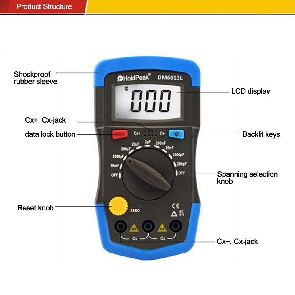[Julia1.th] DM6013L Digital Capacitance Capacitor วัดความแม่นยําสูง 200pF~20mF 1999 นับ LCD Backligh