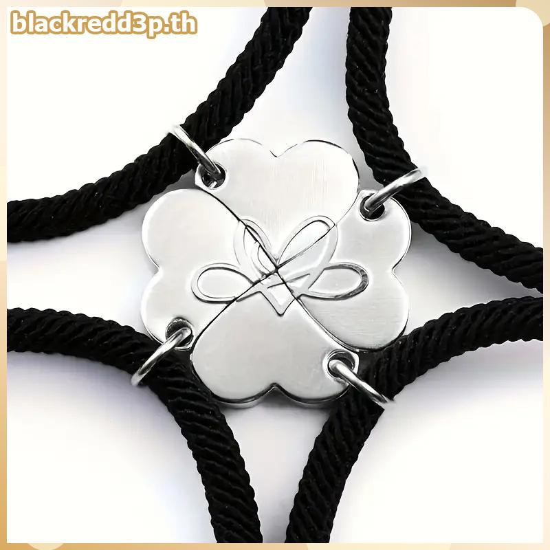 สีดํา Four-leaf Clover แม่เหล็กที่ดีที่สุดสร้อยข้อมือมิตรภาพสําหรับ 4 ชิ้นผู้หญิงผู้ชายแม่เหล็กหัวใจ Best Friend Forever Good Lu สร้อยข้อมือของขวัญ,