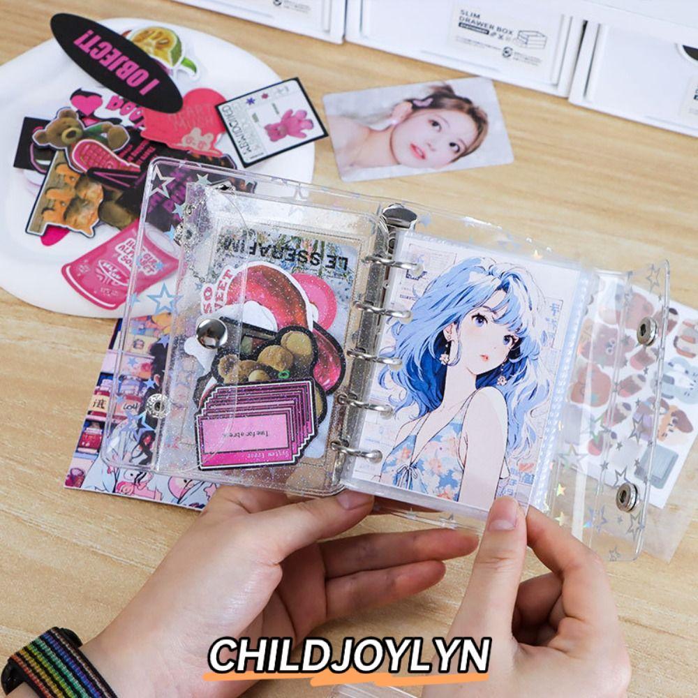 CHILDJOYLYN คลิปหนังสือ, A6/A7/M5 ปกสมุดโน้ตแบบหลวมดาวพราว, สมุดบันทึก PVC โปร่งใสหลวม Leaf Binder