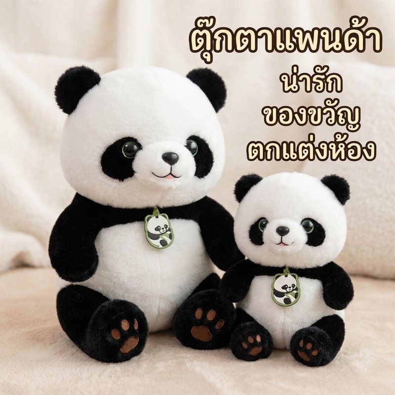 แพนด้าของเล่นตุ๊กตาตุ๊กตาสัตว์นุ่มหมอนน่ารักตกแต่งห้องนอนของขวัญสําหรับเด็กสีชมพูสีขาว