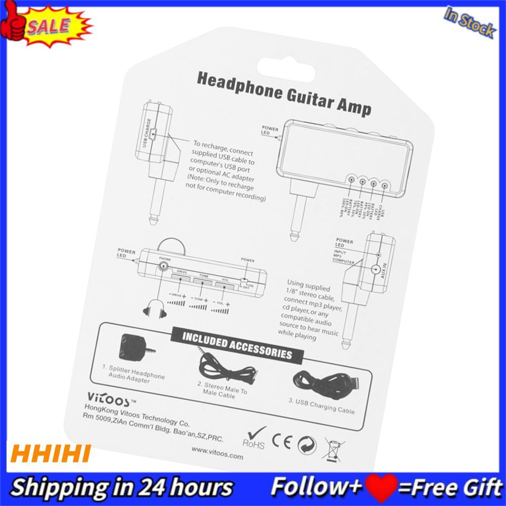 Hhihi Hhihi VITOOS ปลั๊กกีตาร์ไฟฟ้า MINI หูฟัง AMP Amplifier Plexi Sound ขนาดกะทัดรัดแบบพกพา