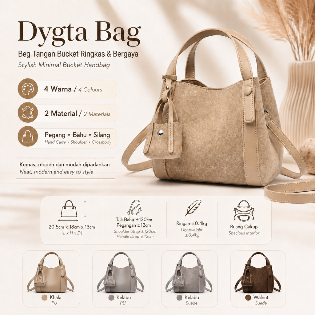 Happymall DYGTA Hand Bag Magnetic Bucket Bag Women Sling Bag Hand Carry Bag หนัง PU / Suede + ฟรี Mi