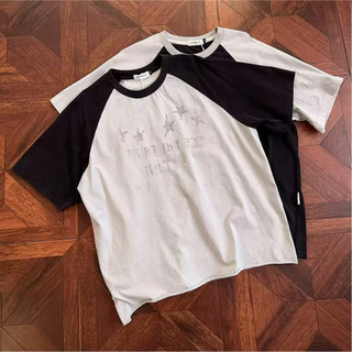 PannoFluxus เสื้อยืดผู้ชายแขนสั้น อเมริกันย้อนยุค สไตล์อินเทรนด์