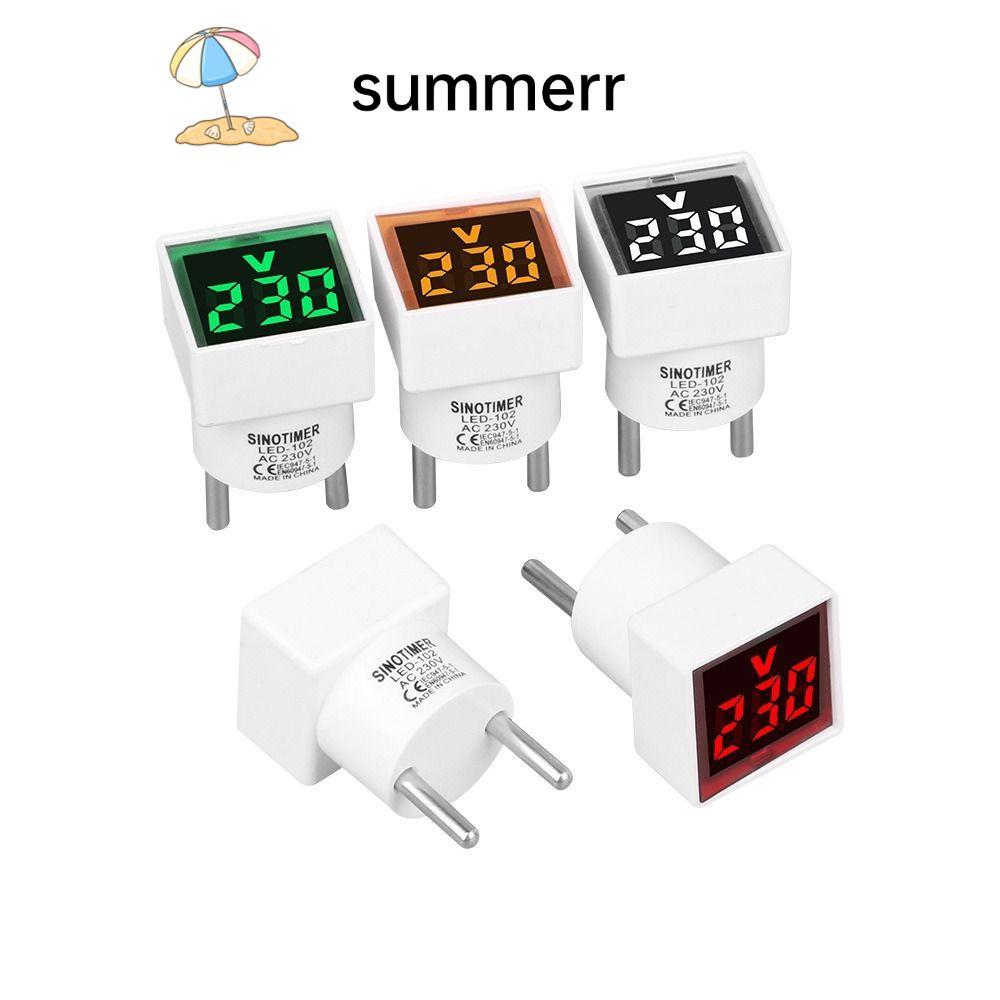 SUMMERR เครื่องวัดแรงดันไฟฟ้า, จอแสดงผล LED โวลต์มิเตอร์สแควร์, แบบพกพา 220V/230V AC EU ปลั๊กโวลต์มิ