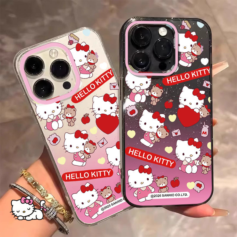 INS สําหรับiPhone 13 11 16 12 14 15 Pro Max X Xr Xs Max 8 7 Plus SE 2020 การ์ตูนKittyเคสโทรศัพท์Clear Glitterนุ่ม