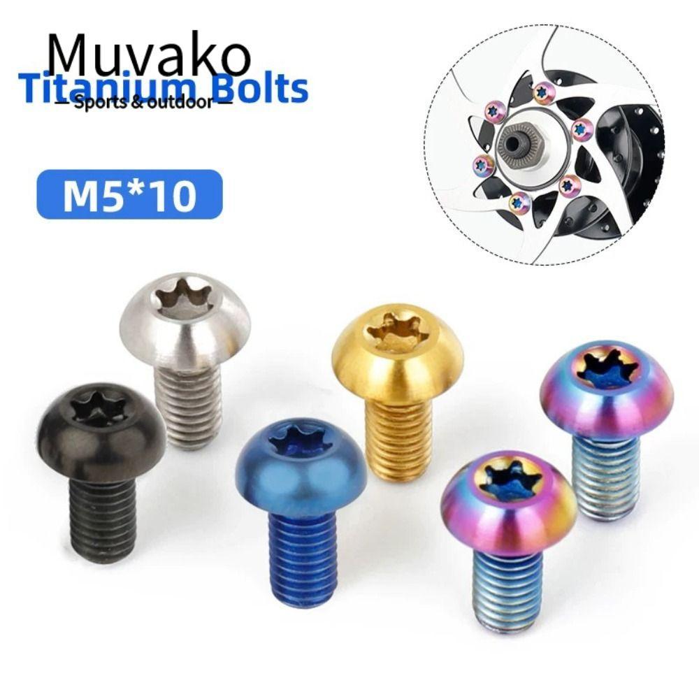 MUVAKO Titanium Bolt, M5x10 TC4 Titanium Disk เบรคโรเตอร์สลักเกลียว, สกรูจักรยาน T25 Torx Ultralight น้ําหนักจักรยาน Braking Disc สกรูดิสก์เบรคประกอบ