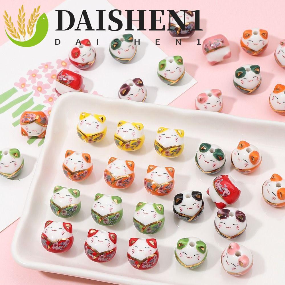 DAISHEN1 ลูกปัดแมว พลูตัส, สร้อยคอสร้อยข้อมือ Makeing Maneki-eko ลูกปัด, แมวญี่ปุ่นสวยเซรามิค Fortun
