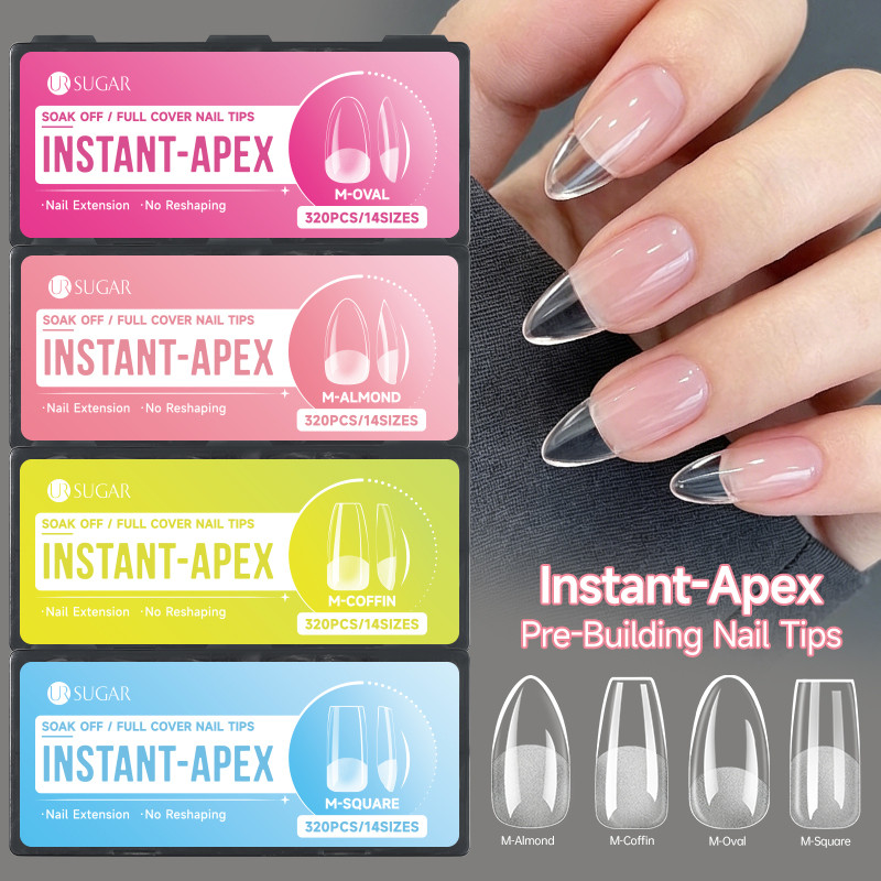UR SUGAR 320 ชิ้น Instant-apex Pre-building เล็บเคล็ดลับ Soft Gel เคล็ดลับเล็บ Clear Full Cover กดบนเล็บปลอม EXTENSION เล็บเครื่องมือ