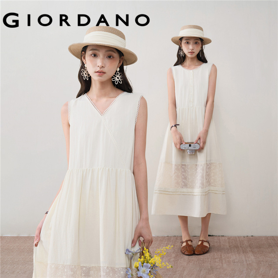 GIORDANO WOMEN Two-side wear embroidered dress 18466213