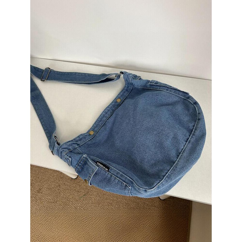 OK Original Wash Water Distressed Denim Blue Messenger Bag Men Women vintage Canvas Bag Commuter Too